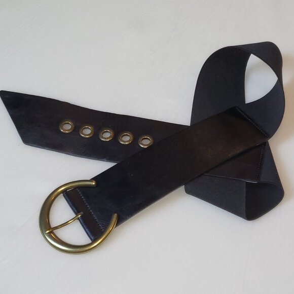 Stretchy Statement Piece Belt Oversized Brass Gold Buckle Plus Size NWT - Picture 1 of 7